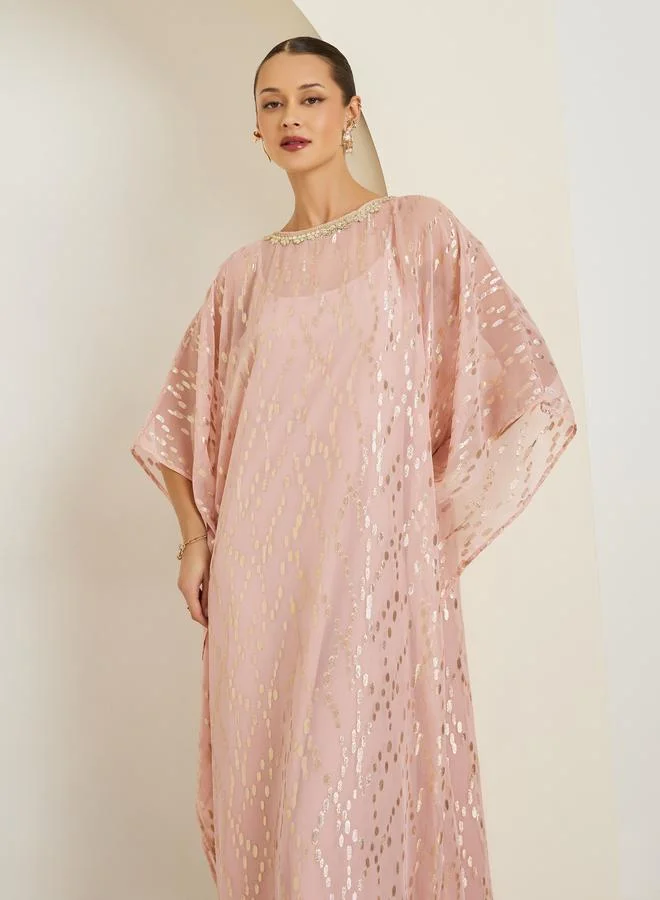 Amirah Women Light Pink Embellished Sheer Kaftan